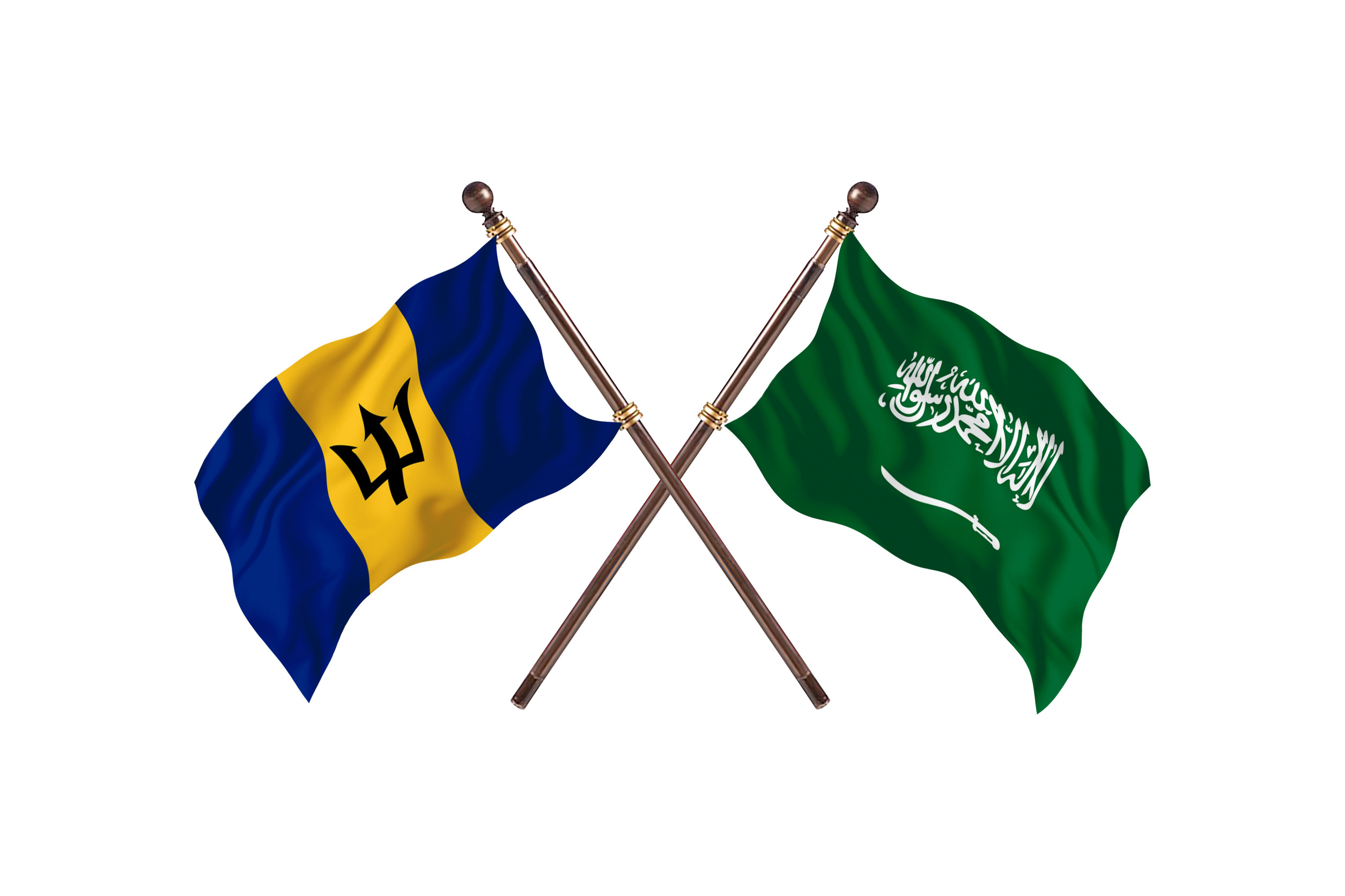 Saudi Arabia And Barbados Flags Crossed Saudi Arabia And Barbados Flags Crossed