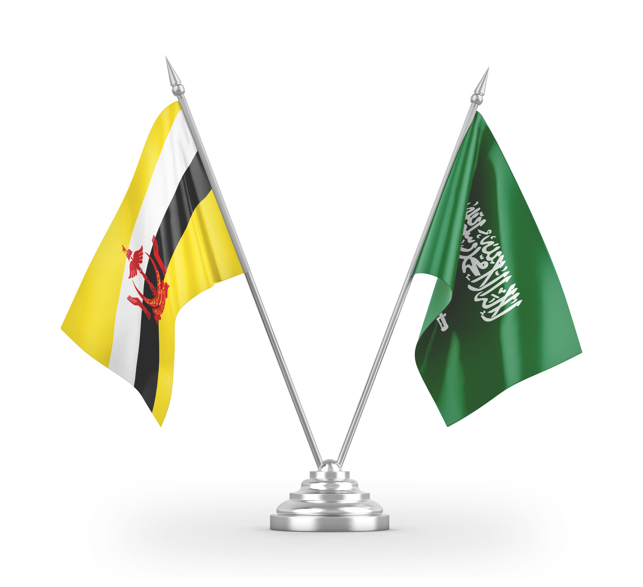 Brunei And Saudi Arabia Flags Crossed Brunei And Saudi Arabia Flags Crossed