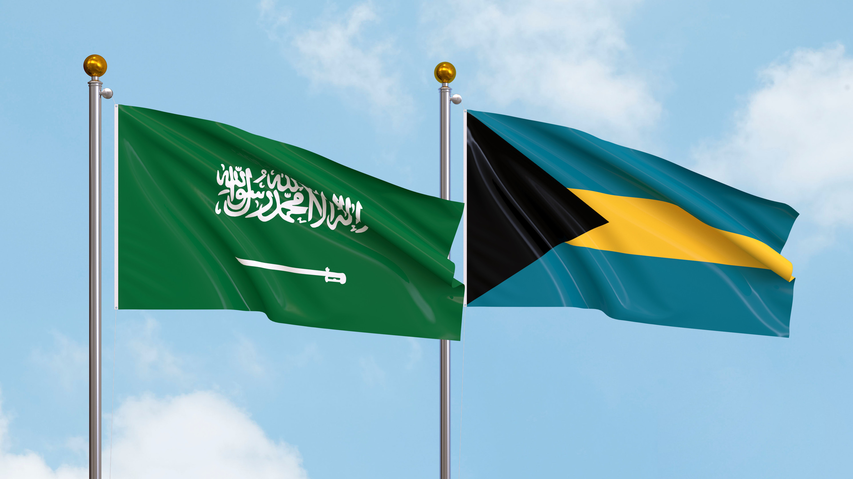 Saudi Arabia And Bahamas Flag Together Saudi Arabia And Bahamas Flag Together