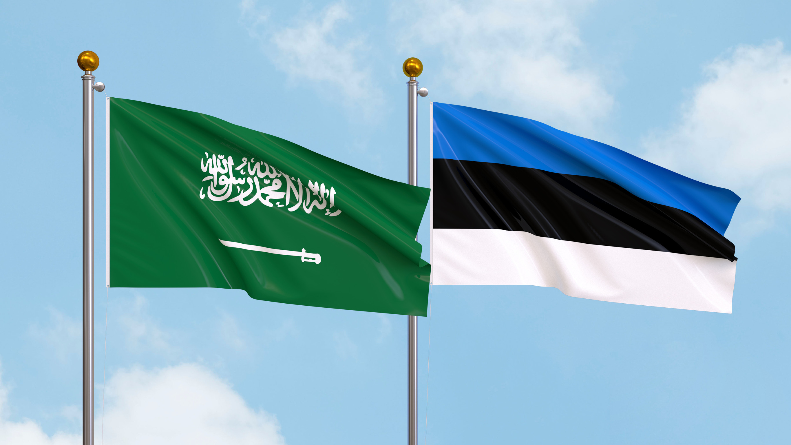 Saudi Arabia And Estonia Flags Waving Saudi Arabia And Estonia Flags Waving