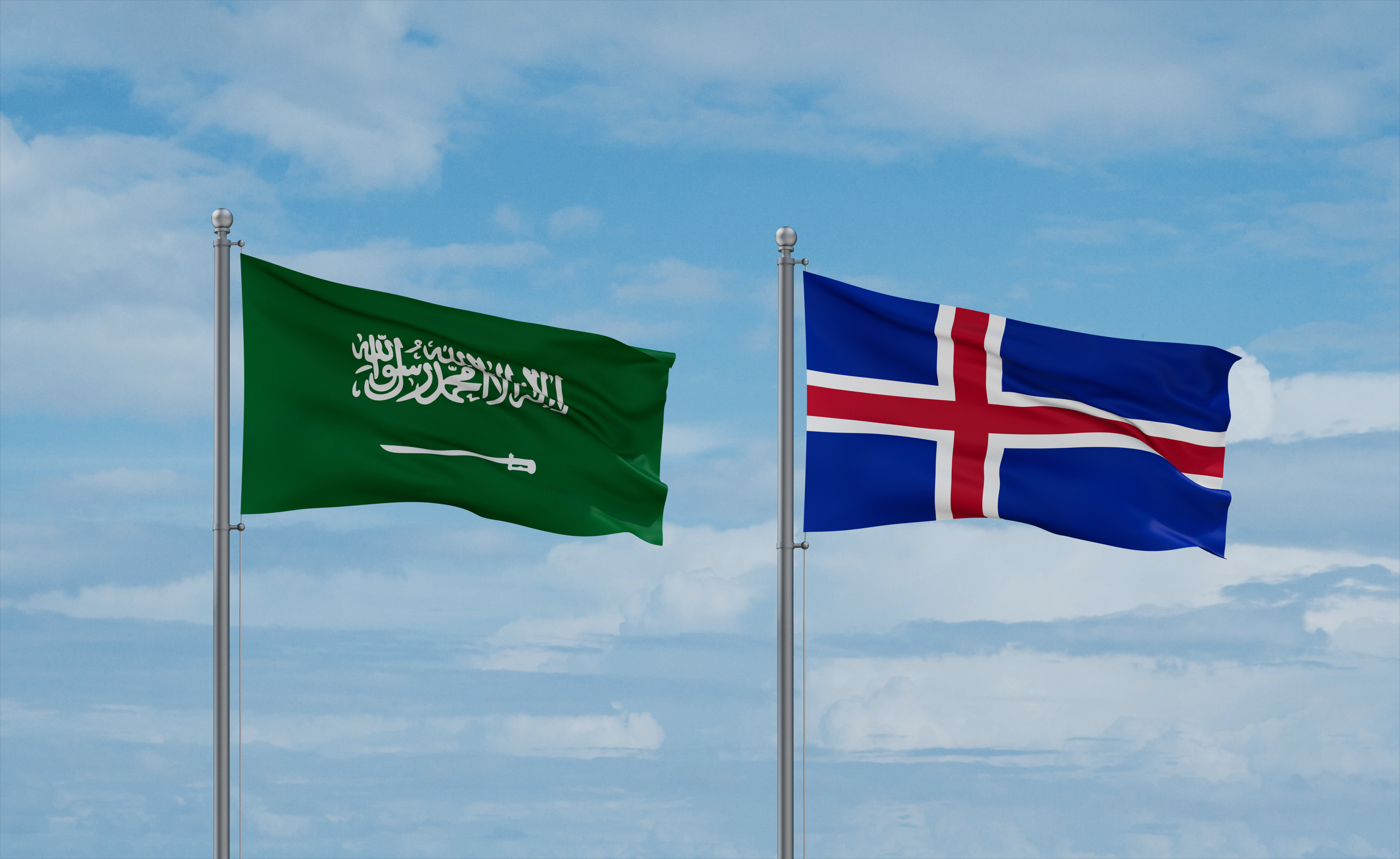 Saudi Arabia And Iceland Flags Together Saudi Arabia And Iceland Flags Together