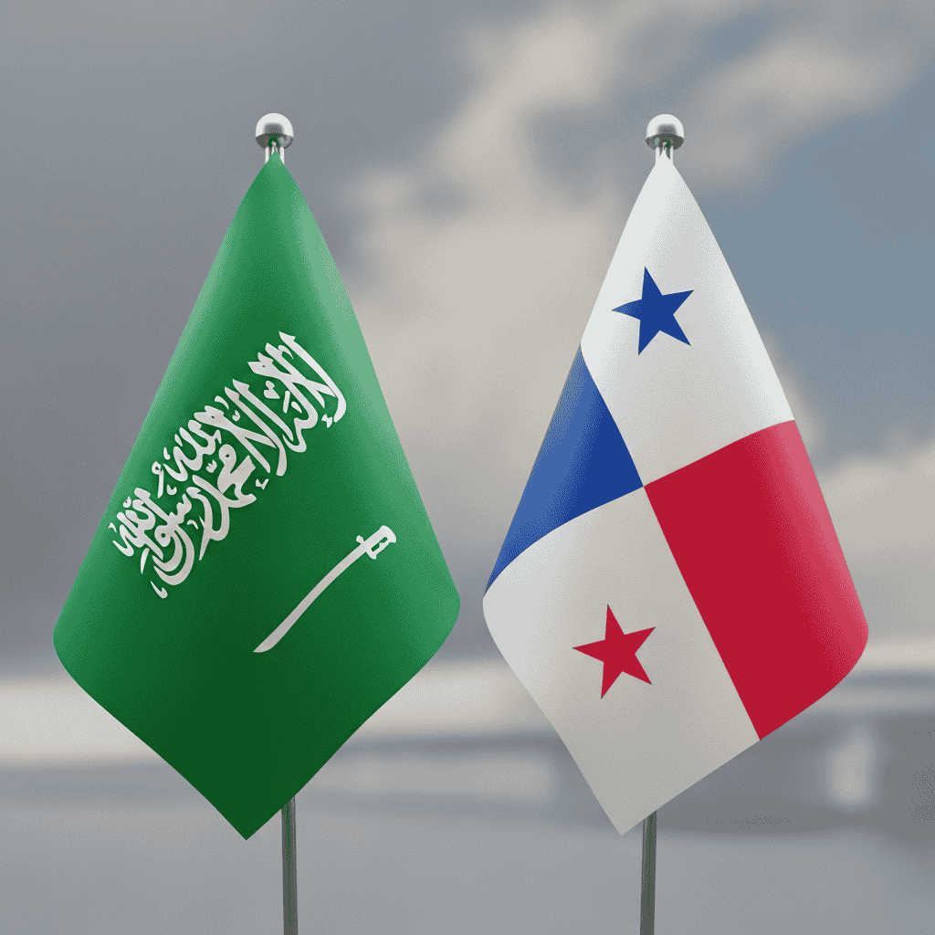 Saudi Arabia And Panama Flags Together Saudi Arabia And Panama Flags Together