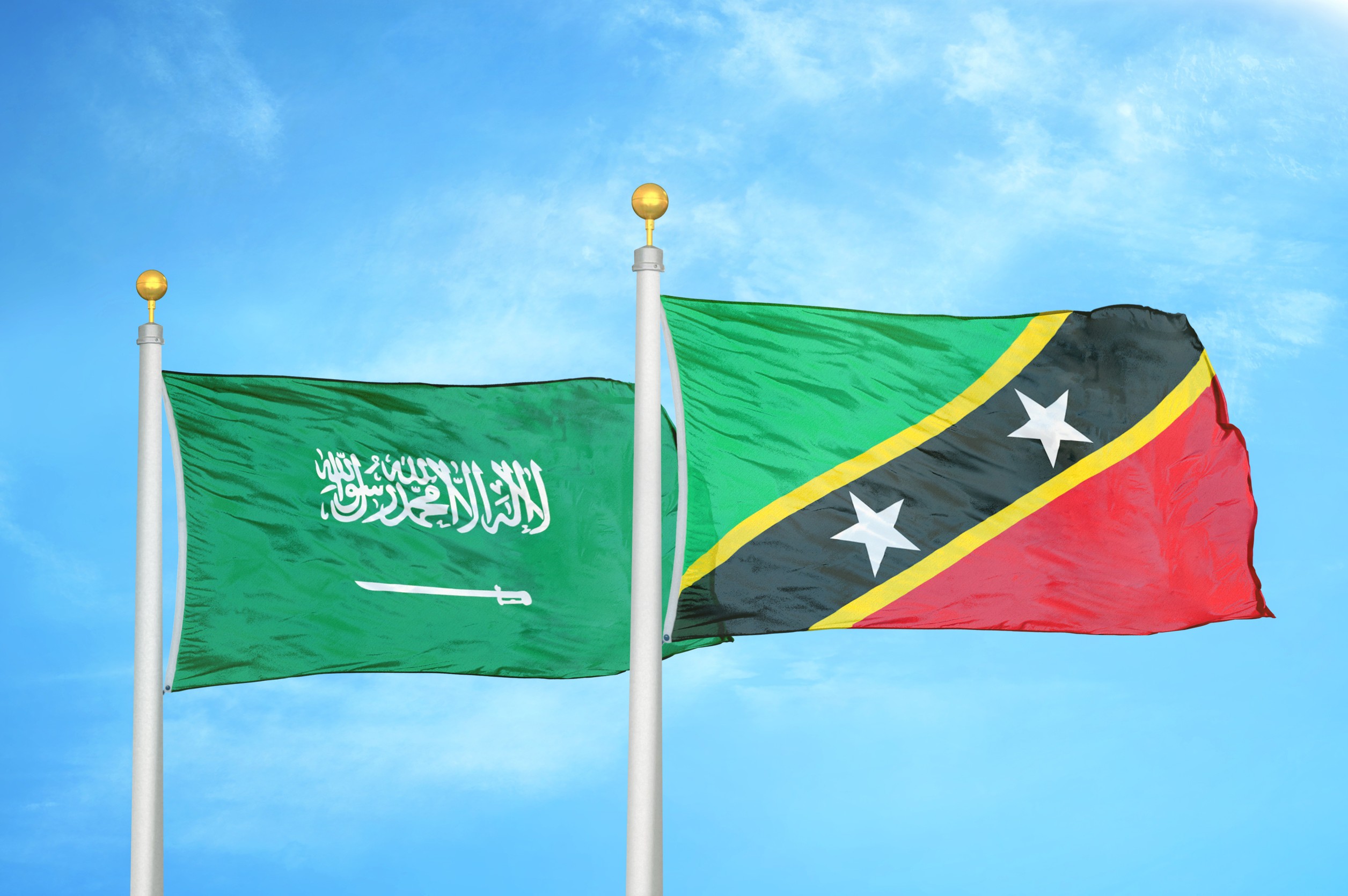 Saudi Arabia And Saint Kitts Flags Saudi Arabia And Saint Kitts Flags