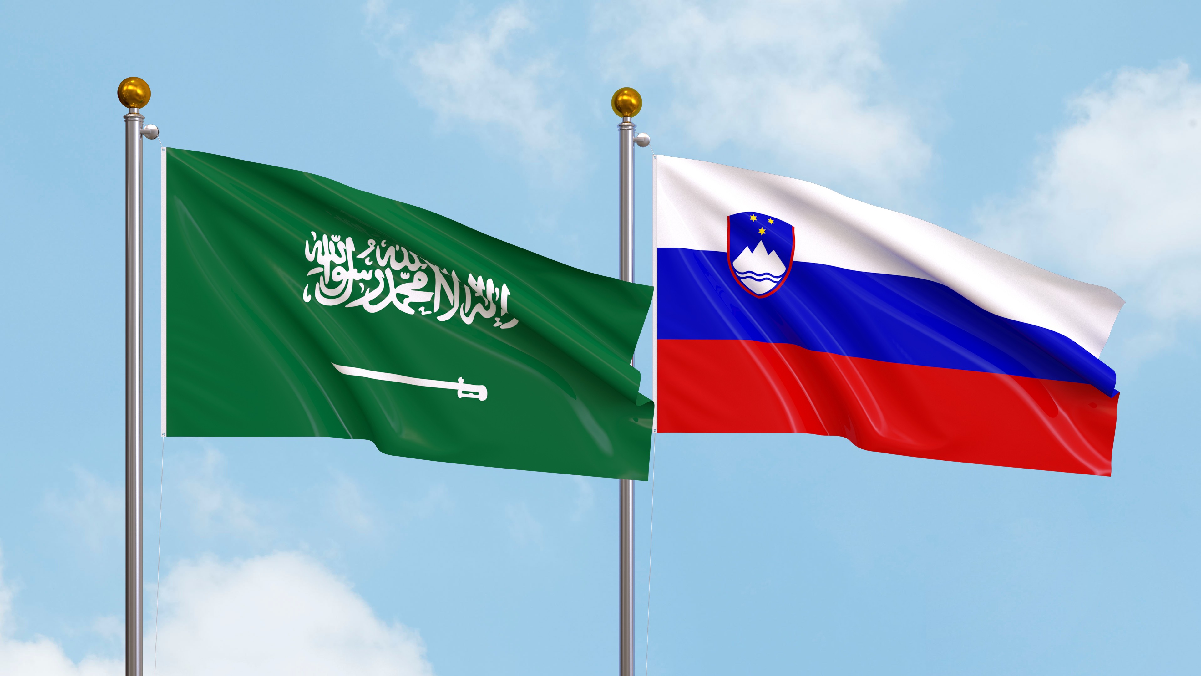 Saudi Arabia And Slovenia Flags Saudi Arabia And Slovenia Flags